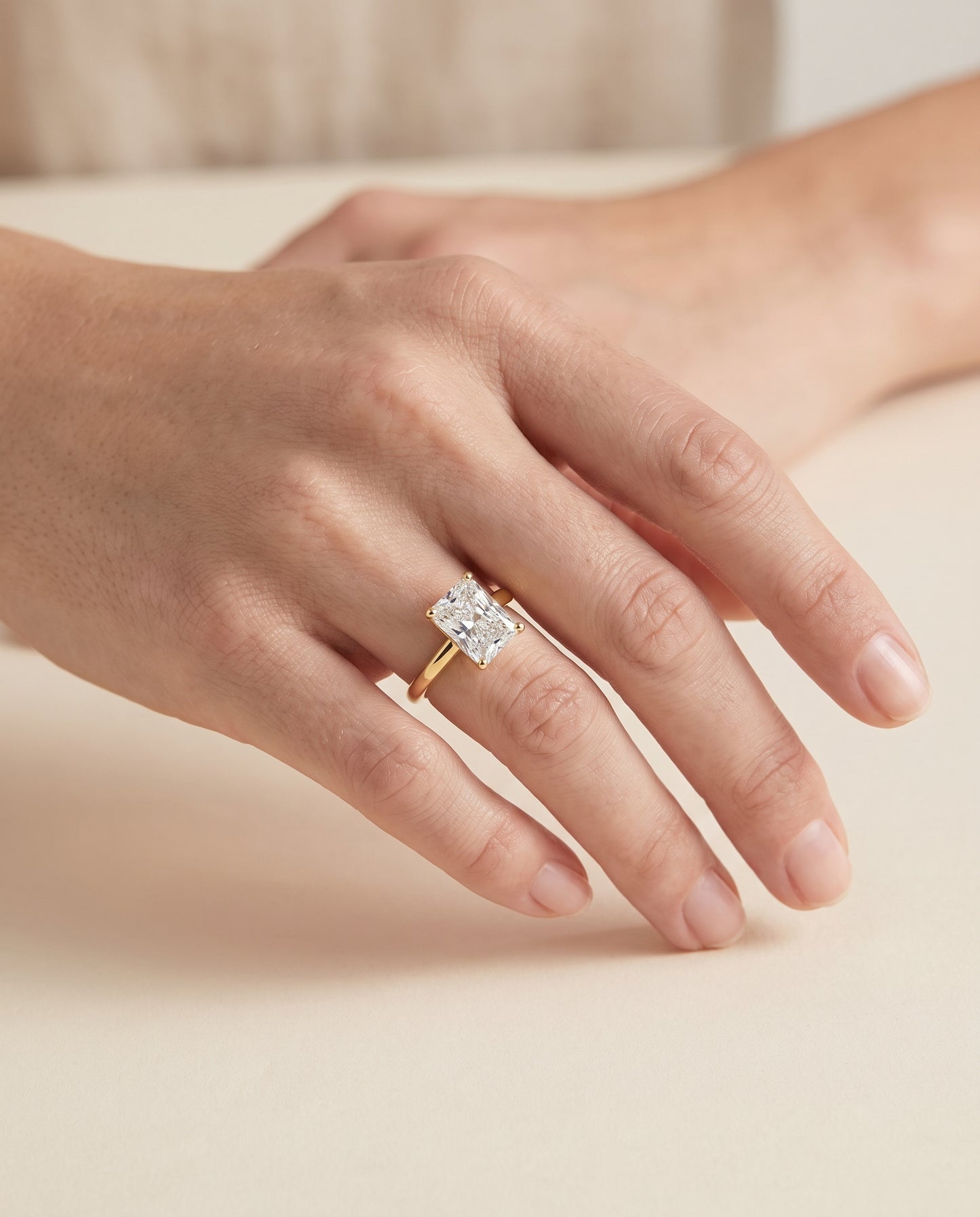 The Viola Contemporary Comfort Fit Flat Shank Solitaire Radiant Cut Engagement Ring Setting in 18K Yellow Gold