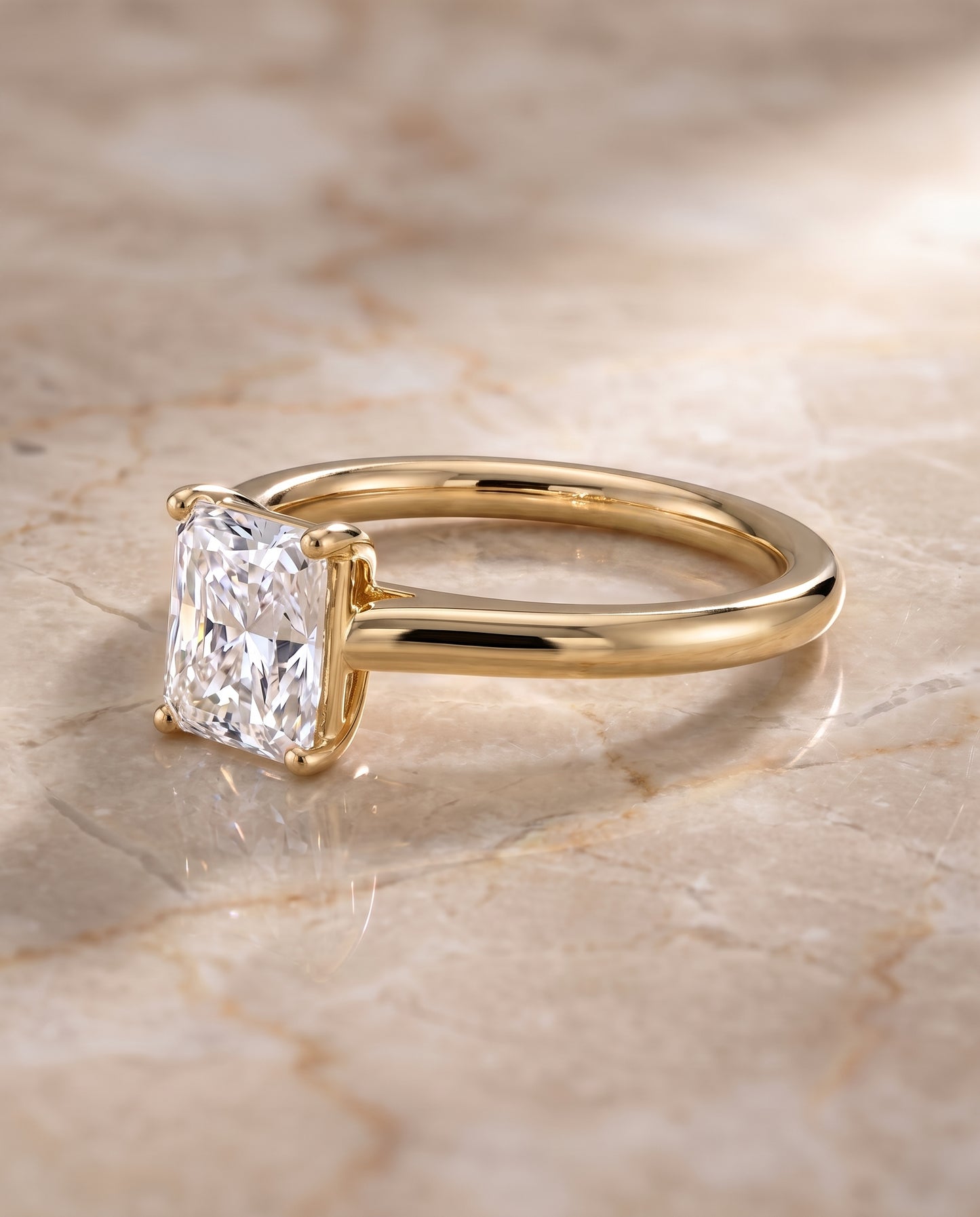 The Viola Contemporary Comfort Fit Flat Shank Solitaire Radiant Cut Engagement Ring Setting in 18K Yellow Gold
