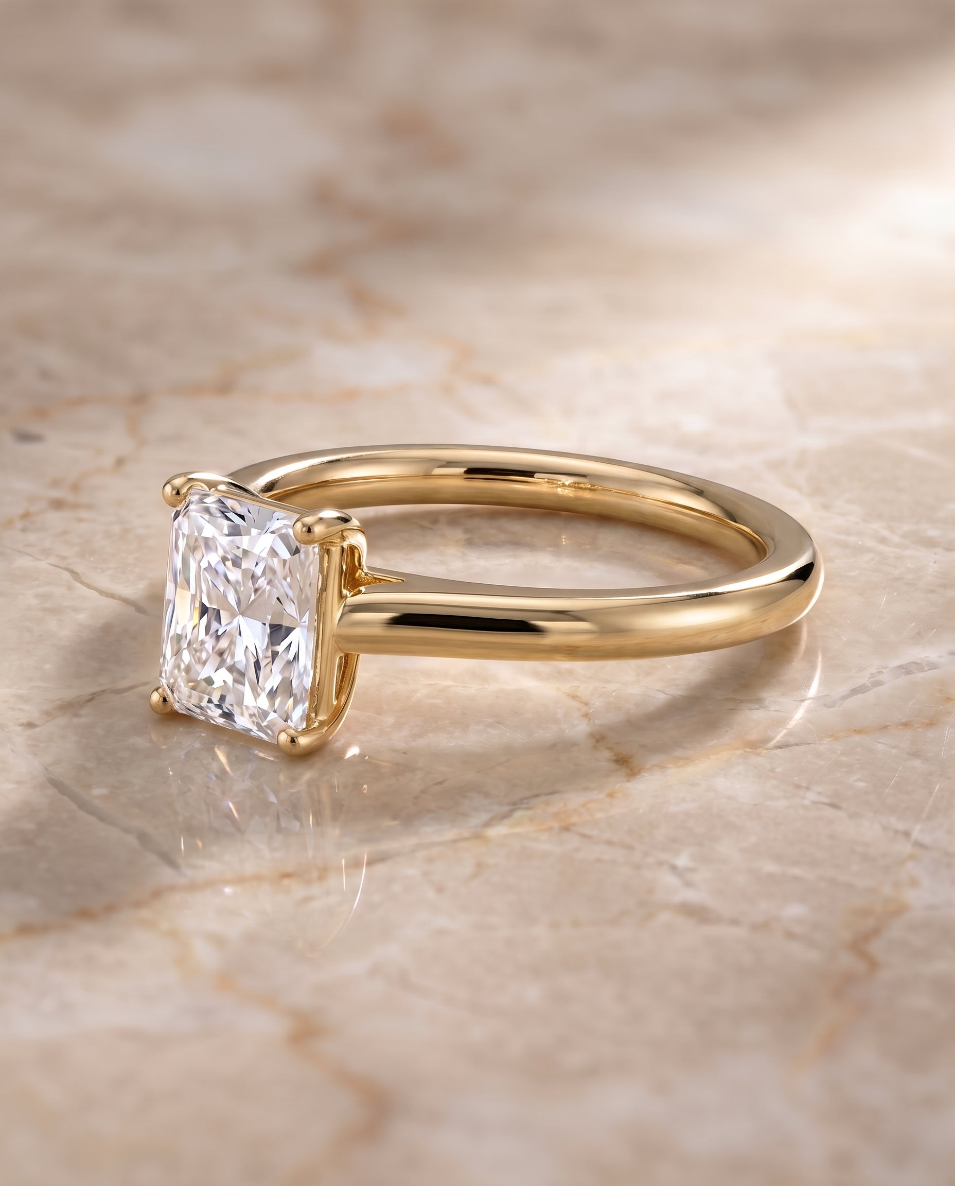 The Viola Contemporary Comfort Fit Flat Shank Solitaire Radiant Cut Engagement Ring Setting in 18K Yellow Gold