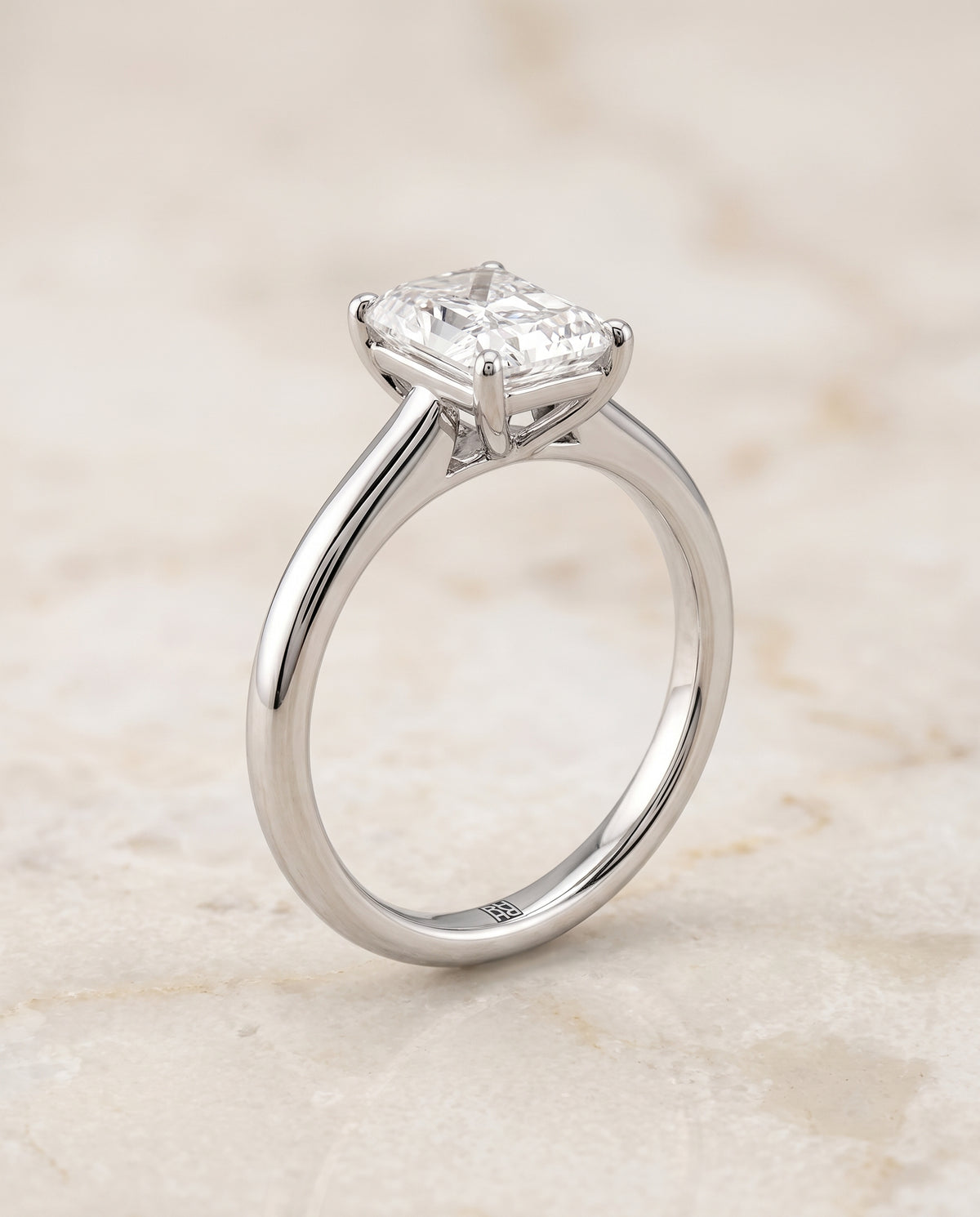 The Viola Contemporary Comfort Fit Flat Shank Solitaire Radiant Cut Engagement Ring Setting in Platinum