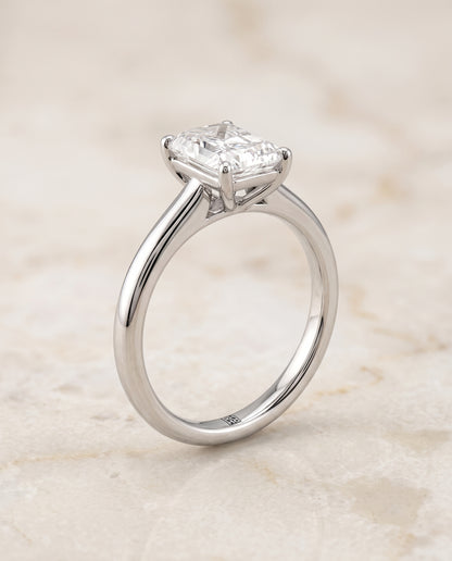 The Viola Contemporary Comfort Fit Flat Shank Solitaire Radiant Cut Engagement Ring Setting in Platinum