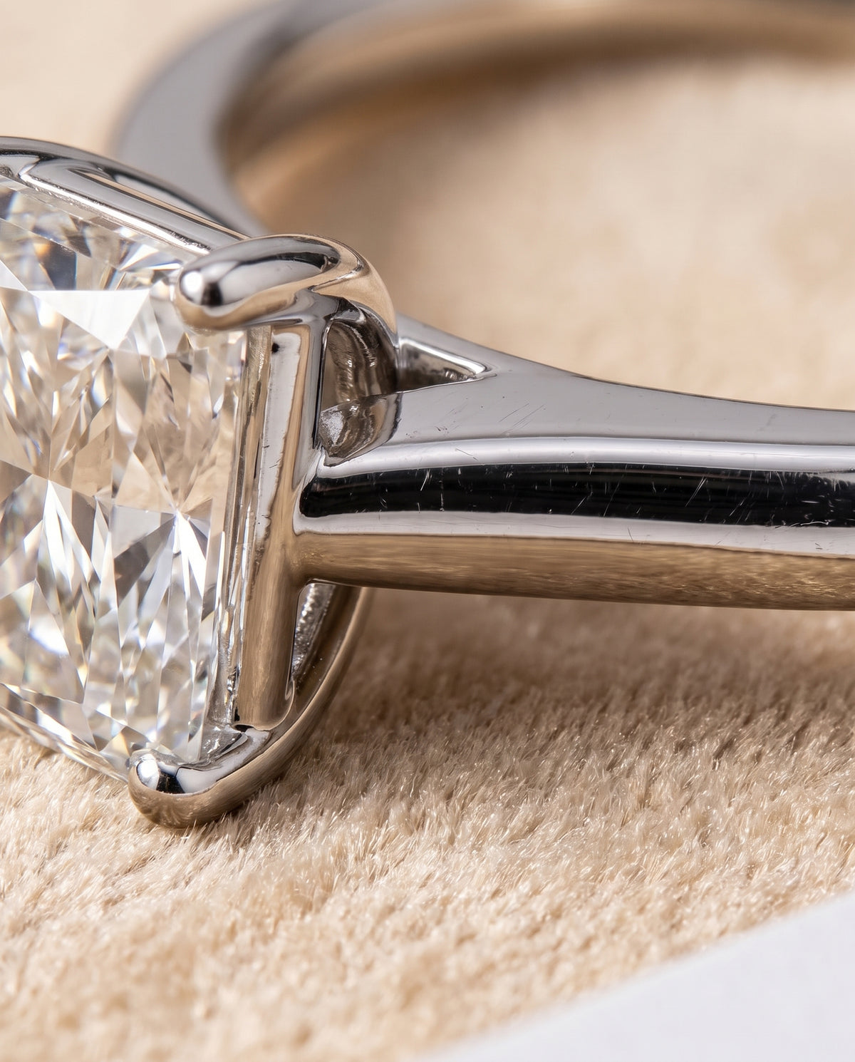 The Viola Contemporary Comfort Fit Flat Shank Solitaire Radiant Cut Engagement Ring Setting in Platinum