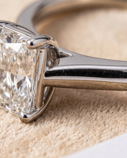 The Viola Contemporary Comfort Fit Flat Shank Solitaire Radiant Cut Engagement Ring Setting in Platinum