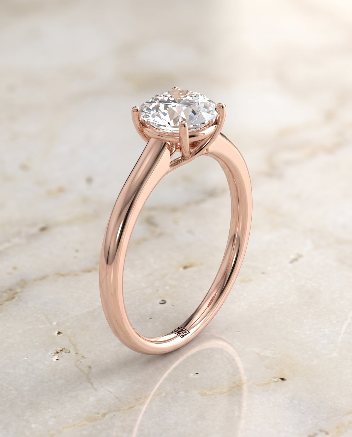 The Viola Contemporary Comfort Fit Flat Shank Solitaire Round Engagement Ring Setting in 14K Rose Gold