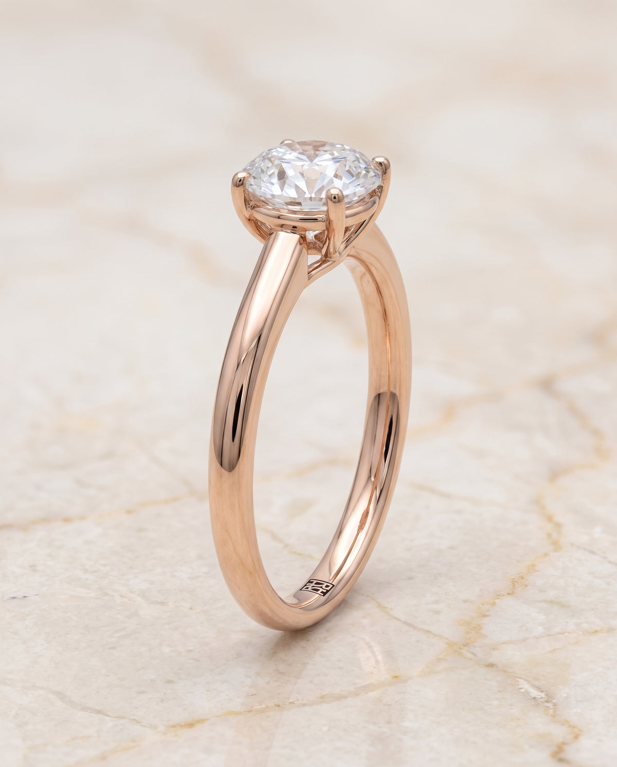 The Viola Contemporary Comfort Fit Flat Shank Solitaire Round Engagement Ring Setting in 14K Rose Gold