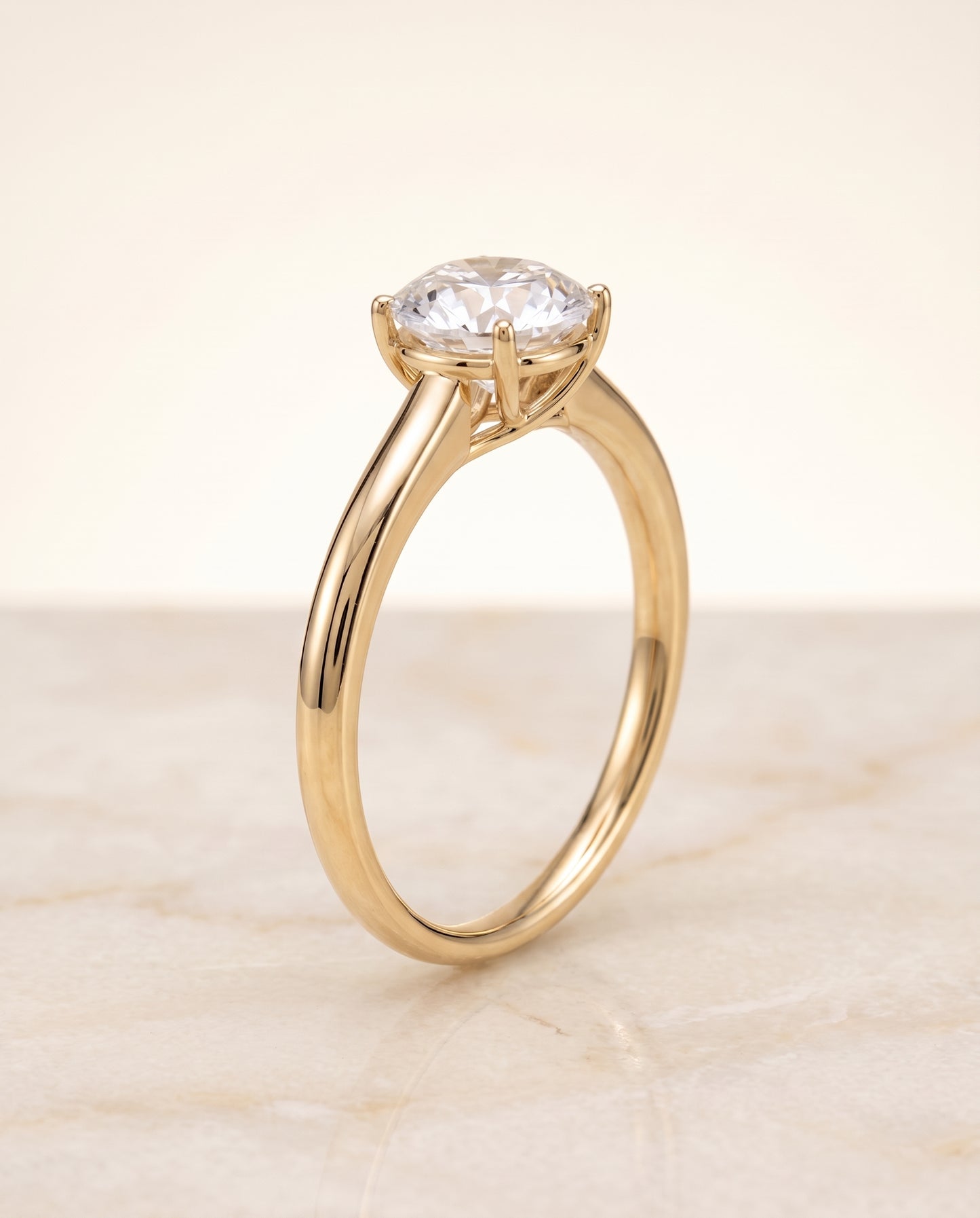 The Viola Contemporary Comfort Fit Flat Shank Solitaire Round Engagement Ring Setting in 18K Yellow Gold