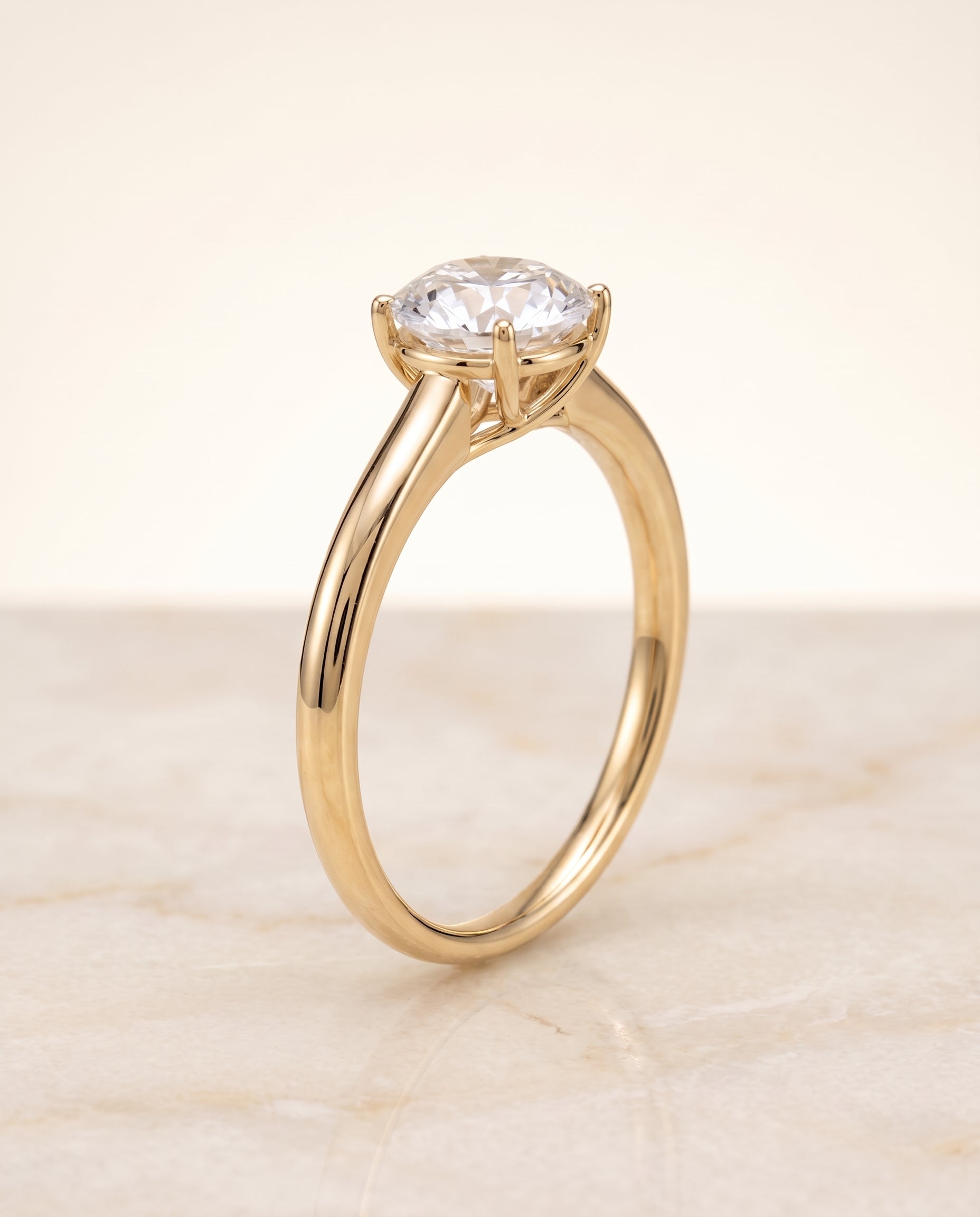Contemporary Comfort Fit Flat Shank Solitaire styling on The Viola round engagement ring setting | RockHer