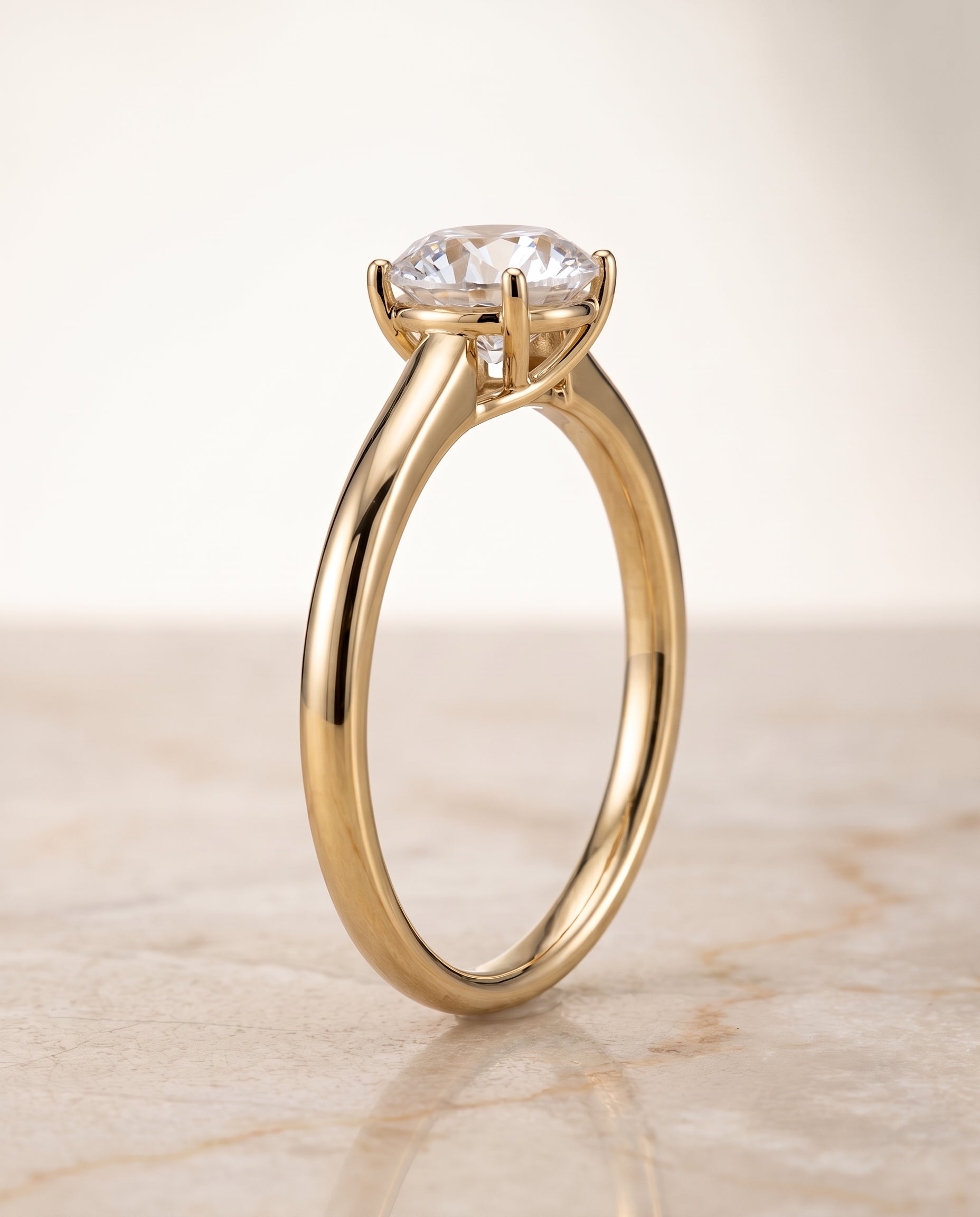 The Viola Contemporary Comfort Fit Flat Shank Solitaire Round Engagement Ring Setting in 18K Yellow Gold