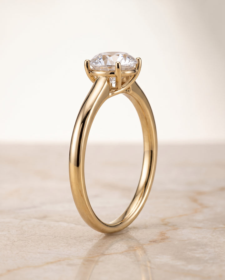 The Viola Contemporary Comfort Fit Flat Shank Solitaire Round Engagement Ring Setting in 18K Yellow Gold
