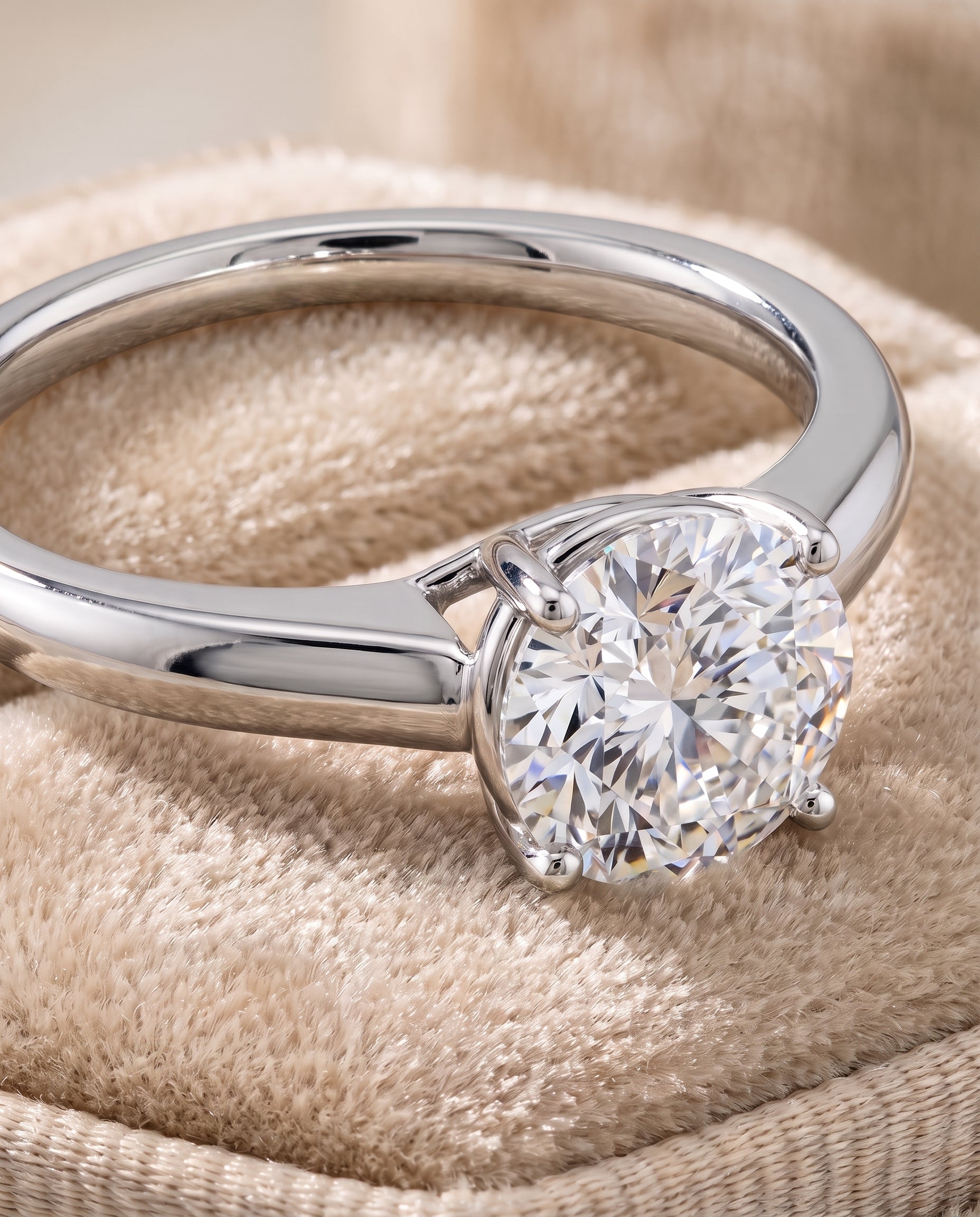 The Viola Contemporary Comfort Fit Flat Shank Solitaire Round Engagement Ring Setting in 18K White Gold