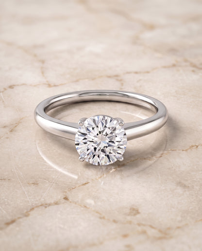 The Viola Contemporary Comfort Fit Flat Shank Solitaire Round Engagement Ring Setting in 18K White Gold