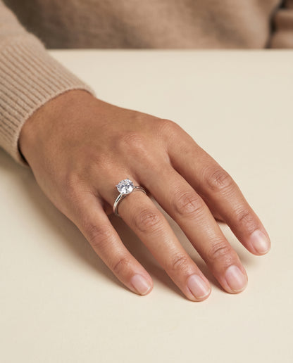 The Viola Contemporary Comfort Fit Flat Shank Solitaire Round Engagement Ring Setting in 18K White Gold