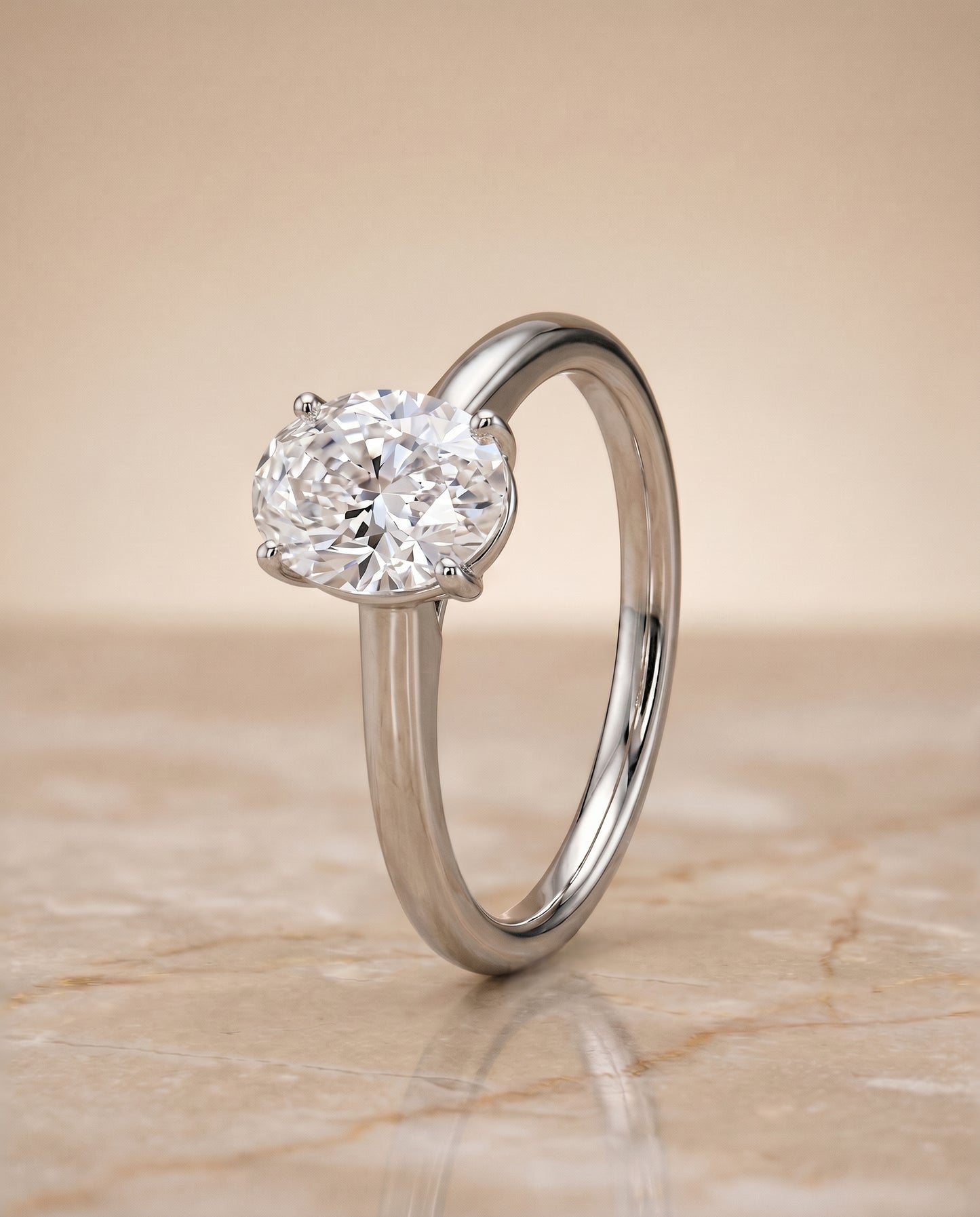 The Viola Solitaire Engagement Ring Setting for Oval Diamonds in Platinum