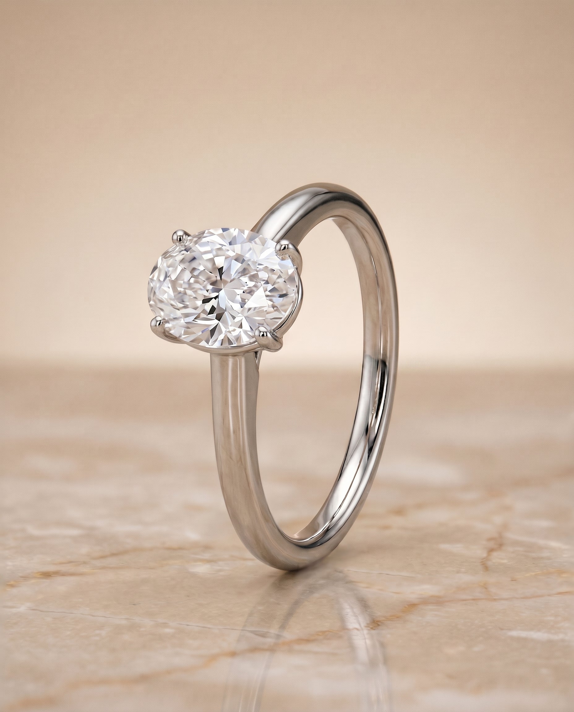 Contemporary Comfort Fit Flat Shank Solitaire styling on The Viola oval engagement ring setting | RockHer
