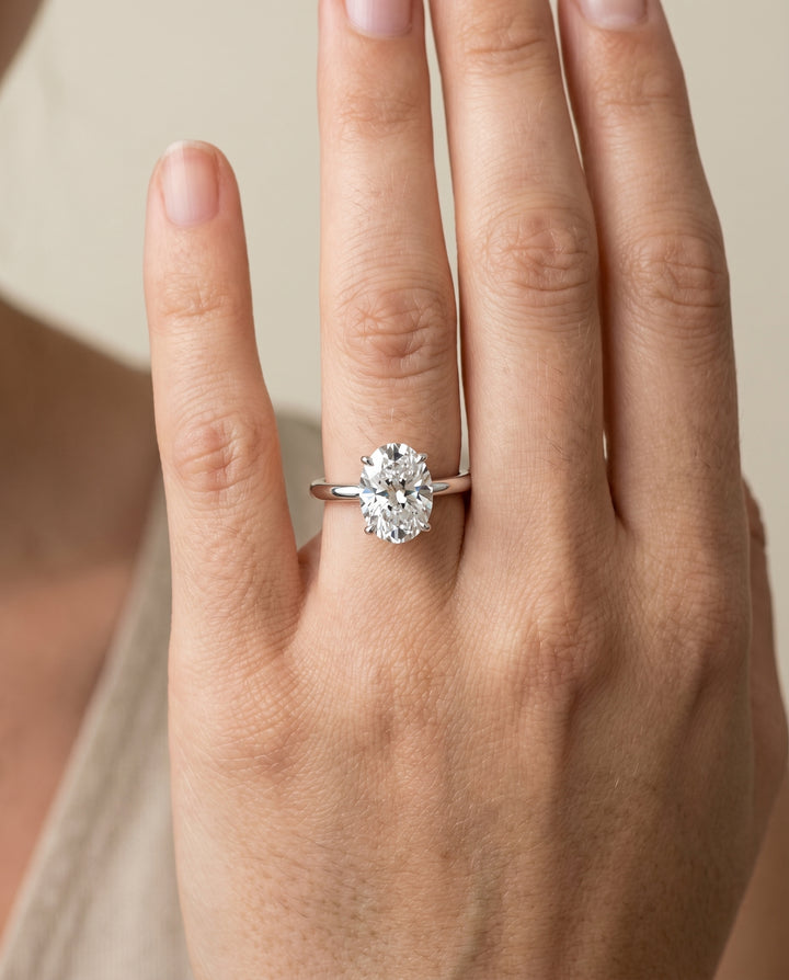 The Viola Solitaire Engagement Ring Setting for Oval Diamonds in Platinum