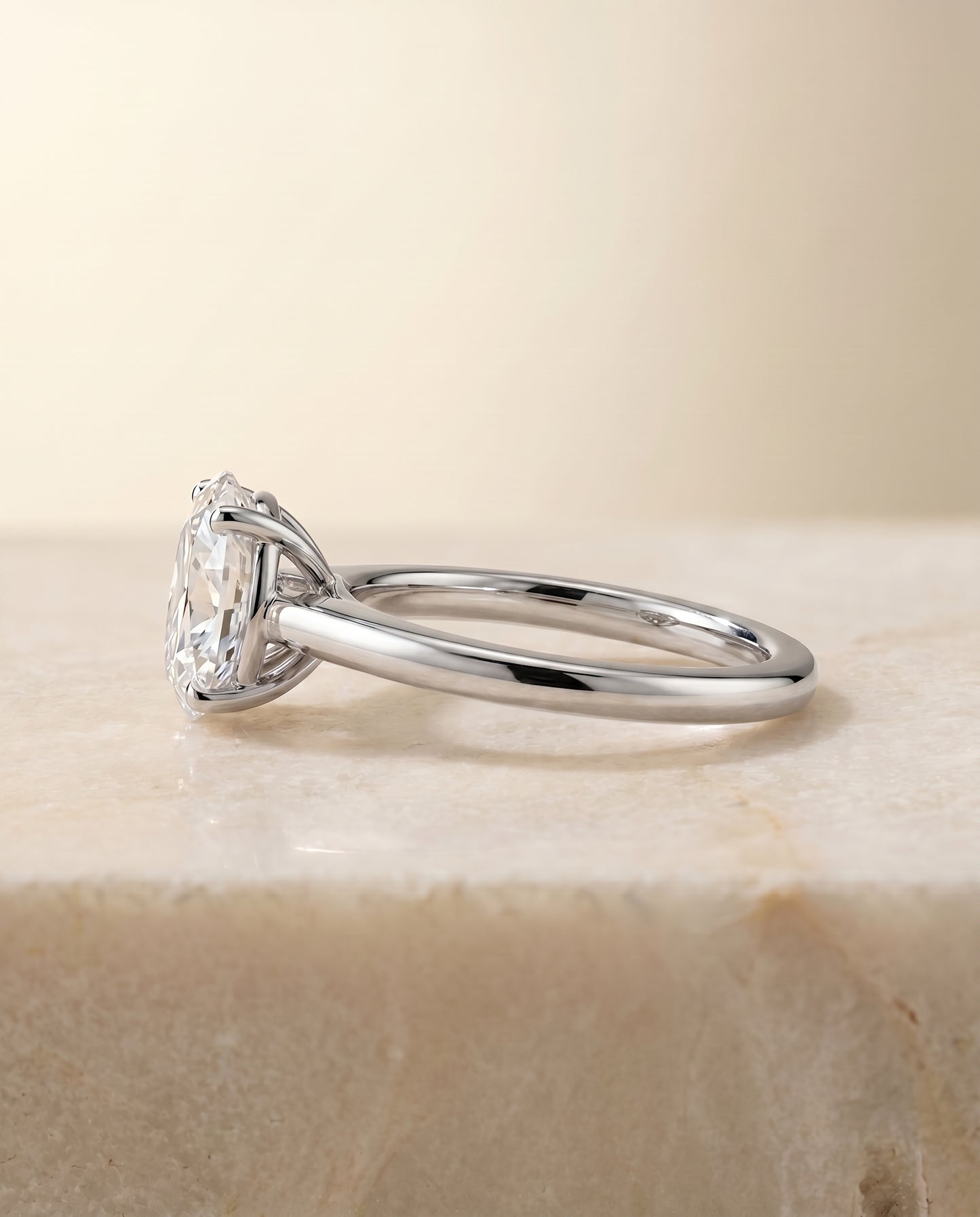The Viola Solitaire Engagement Ring Setting for Oval Diamonds in Platinum