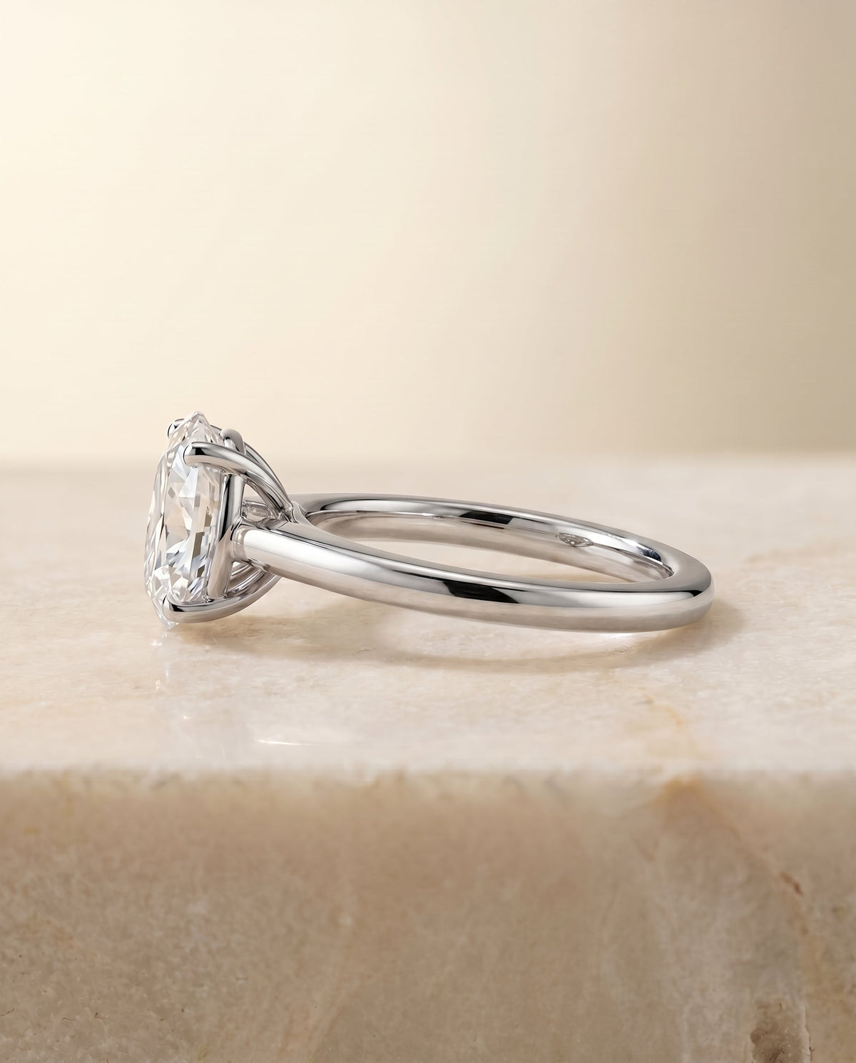 Viola Select Solitaire Oval Lab Diamond Engagement Ring in 18K White Gold, side view | RockHer
