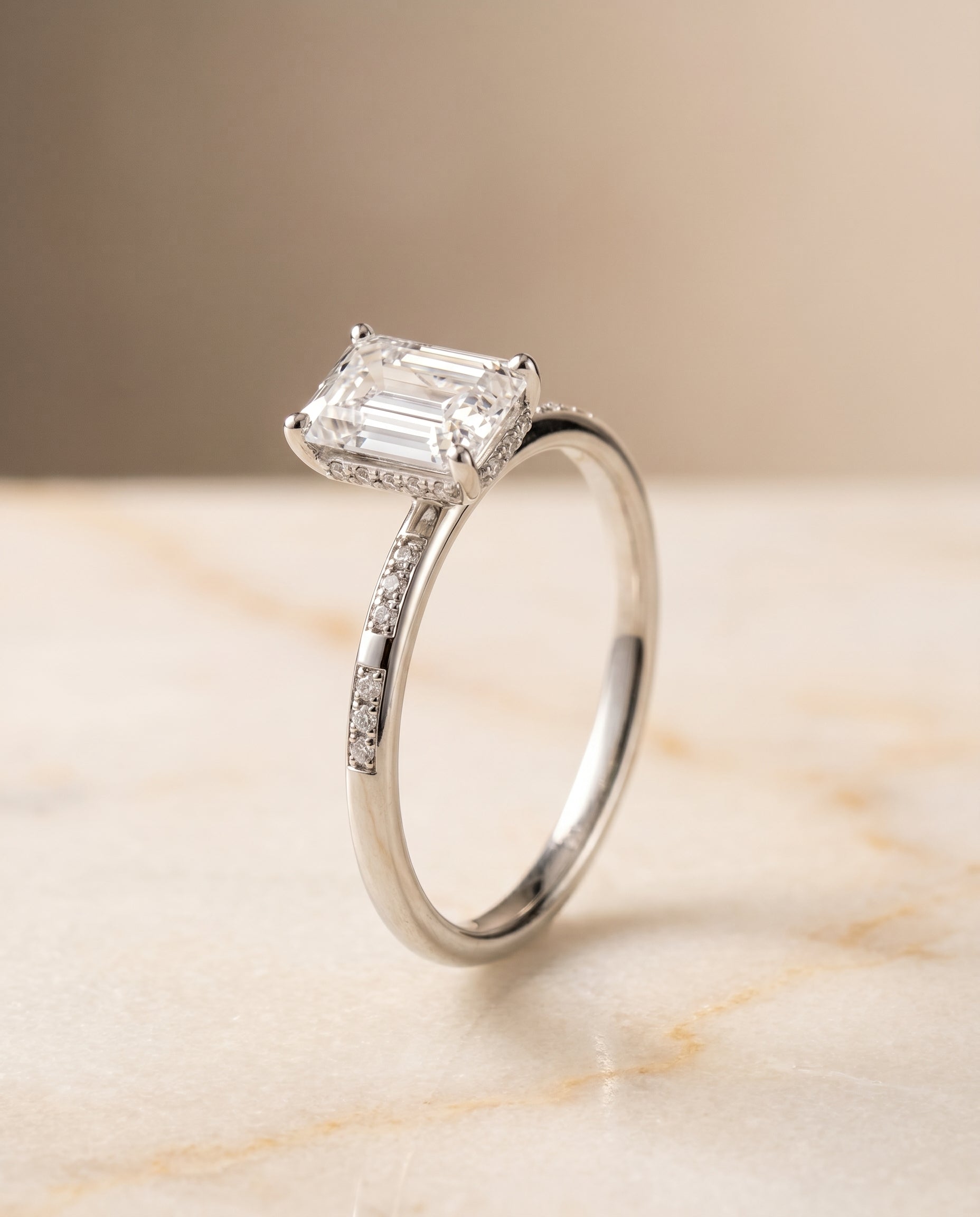 The Wanda setting for emerald diamonds, made to order in Platinum | RockHer