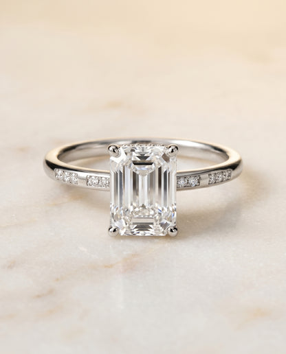The Wanda Hidden Halo Pavé Solitaire Emerald Cut Engagement Ring Setting in Platinum