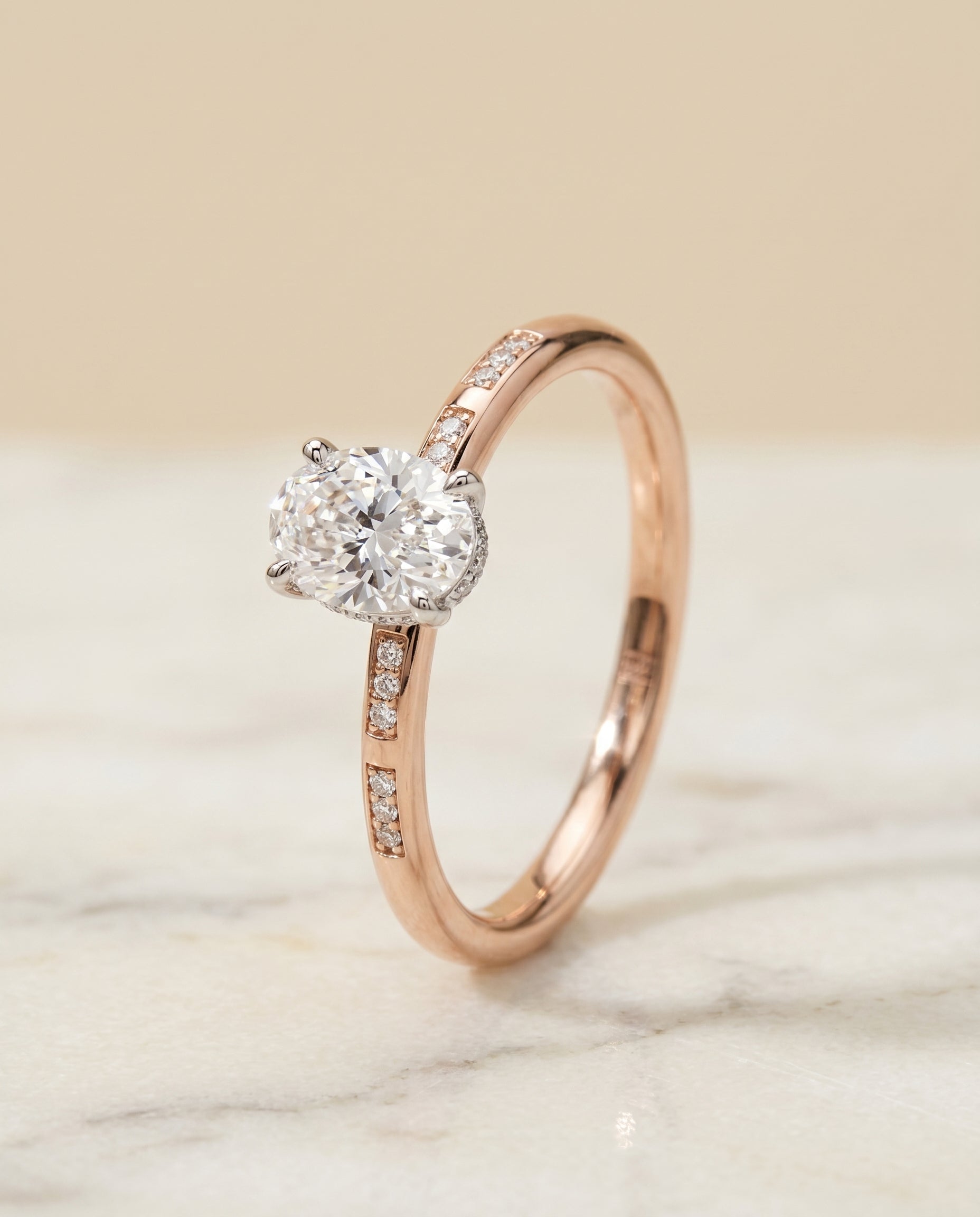 Hidden Halo Pavé Solitaire styling on The Wanda oval engagement ring setting | RockHer