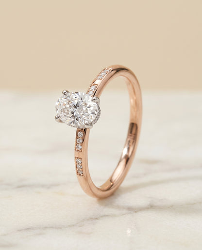 The Wanda Hidden Halo Pavé Solitaire Oval Engagement Ring Setting in 14K Rose Gold