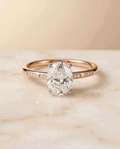 The Wanda Hidden Halo Pavé Solitaire Oval Engagement Ring Setting in 14K Rose Gold