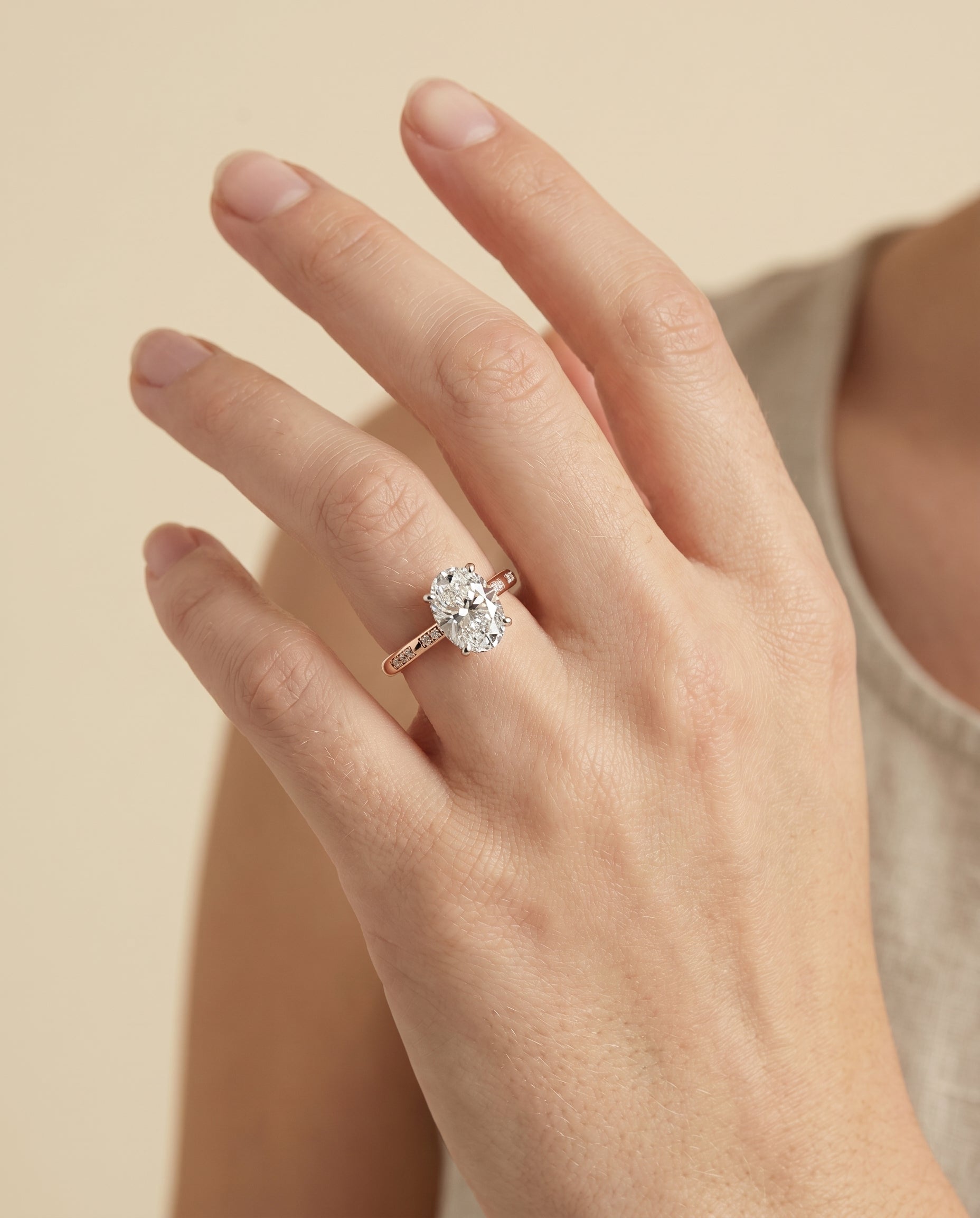 The Wanda engagement ring setting in 14K Rose Gold, hidden halo pavé solitaire design | RockHer