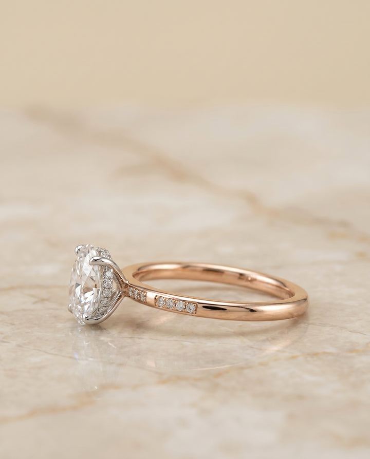 The Wanda Hidden Halo Pavé Solitaire Oval Engagement Ring Setting in 14K Rose Gold