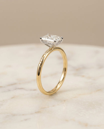 Wanda Select Hidden Halo Pavé Solitaire Radiant Cut Lab Diamond Engagement Ring in 18K Yellow Gold, front view | RockHer