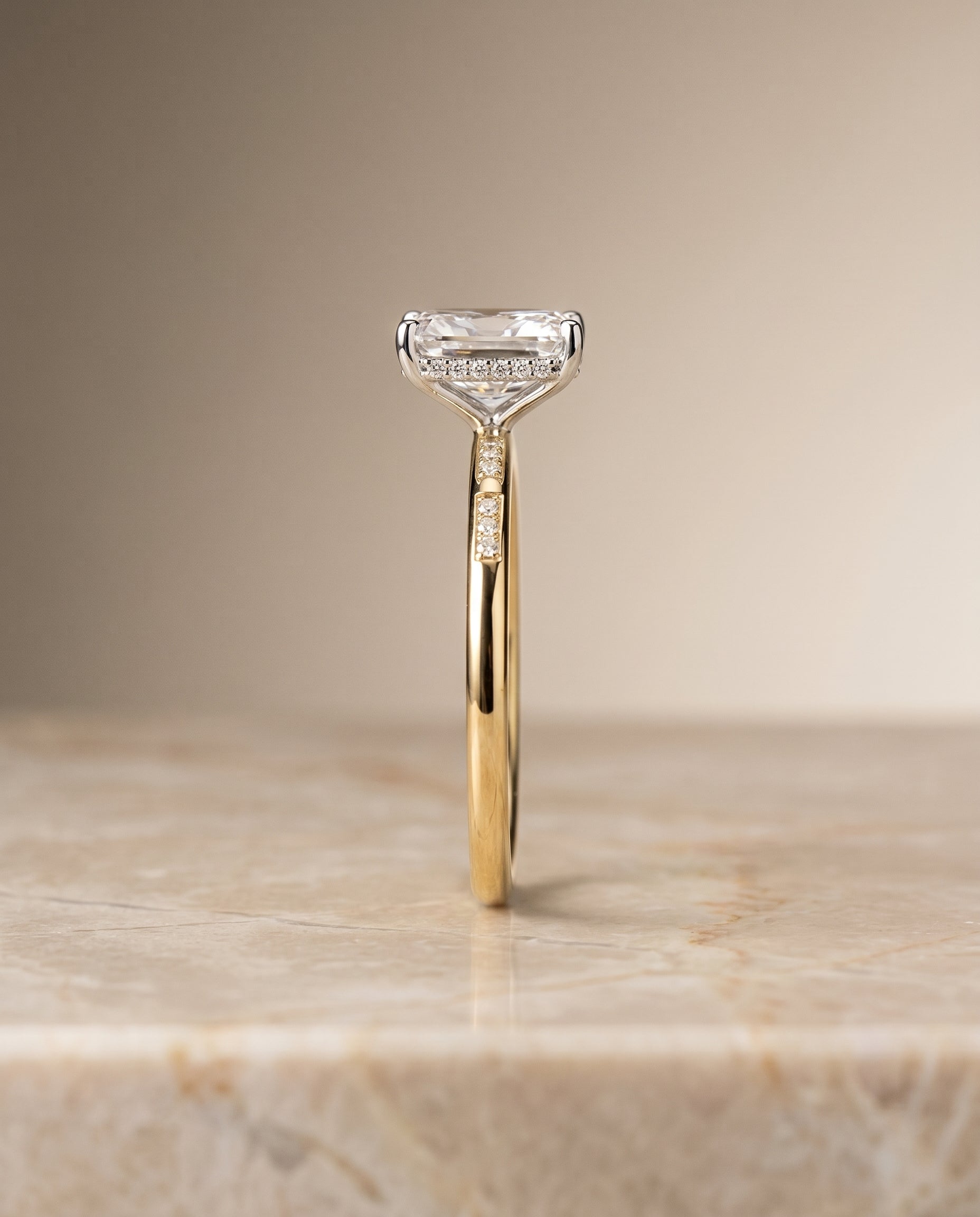 The Wanda setting for radiant diamonds, made to order in 18K Yellow Gold | RockHer