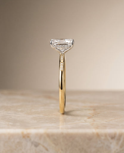 The Wanda Hidden Halo Pavé Solitaire Radiant Cut Engagement Ring Setting in 18K Yellow Gold
