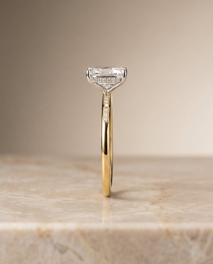 Wanda Select Hidden Halo Pavé Solitaire Radiant Cut Lab Diamond Engagement Ring in 18K Yellow Gold, side view | RockHer