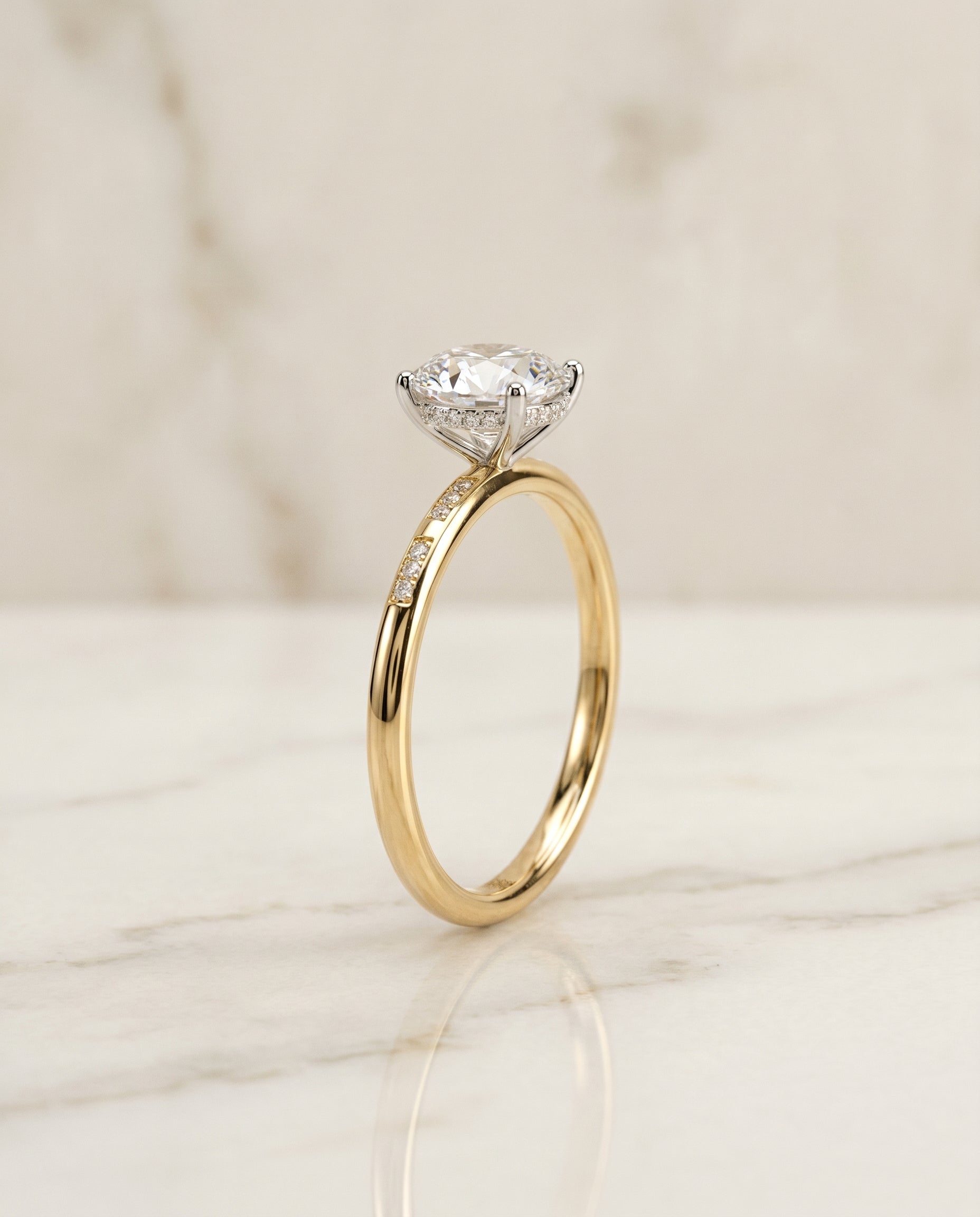 Wanda Select Hidden Halo Pavé Solitaire Round Lab Diamond Engagement Ring in 18K Yellow Gold, front view | RockHer