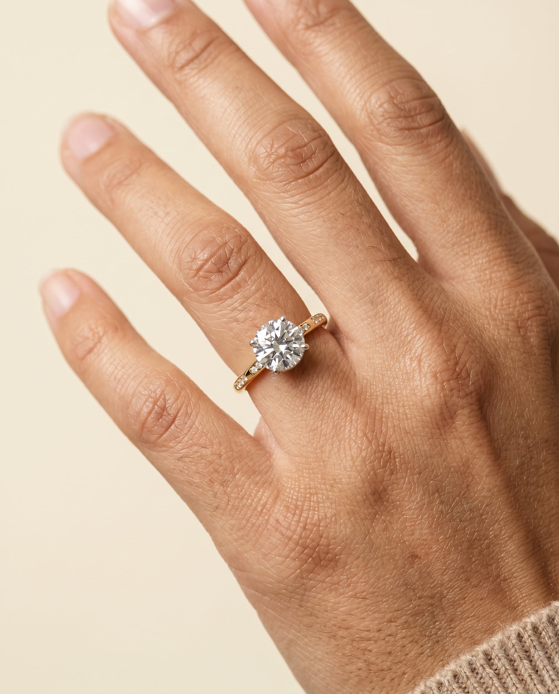 The Wanda engagement ring setting in 18K Yellow Gold, hidden halo pavé solitaire design | RockHer