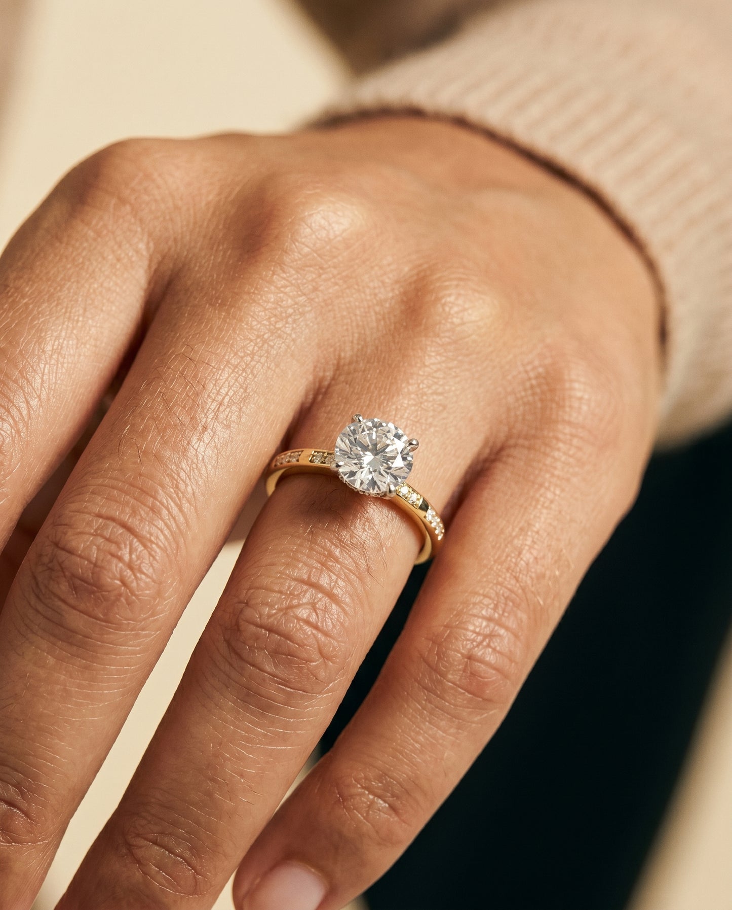The Wanda Hidden Halo Pavé Solitaire Round Engagement Ring Setting in 18K Yellow Gold