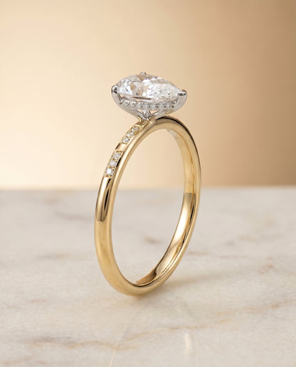 The Wanda Hidden Halo Pavé Solitaire Princess Cut Engagement Ring Setting in 18K Yellow Gold