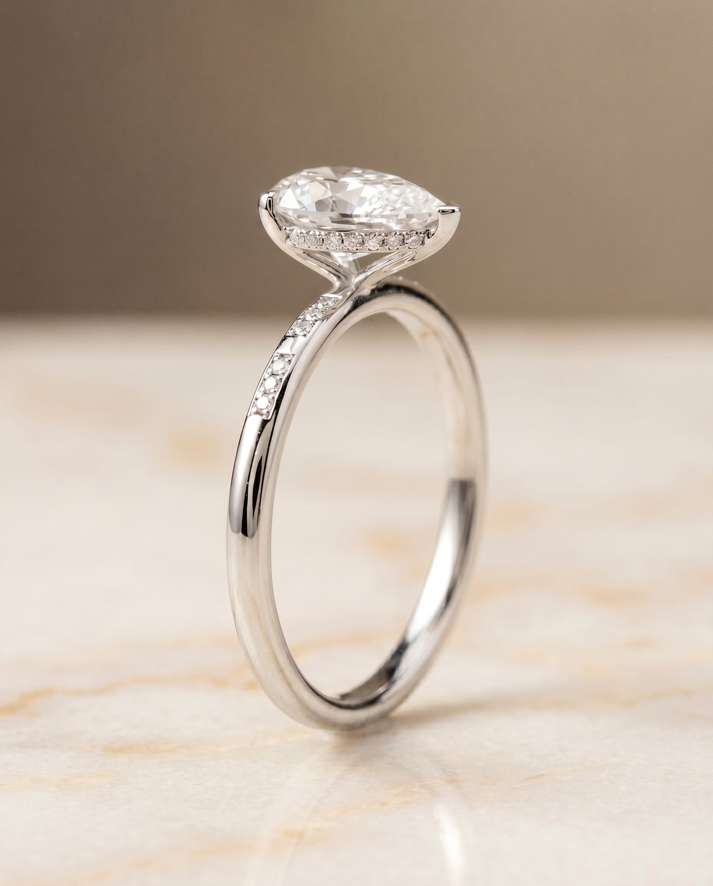 The Wanda Hidden Halo Pavé Solitaire Princess Cut Engagement Ring Setting in 18K White Gold