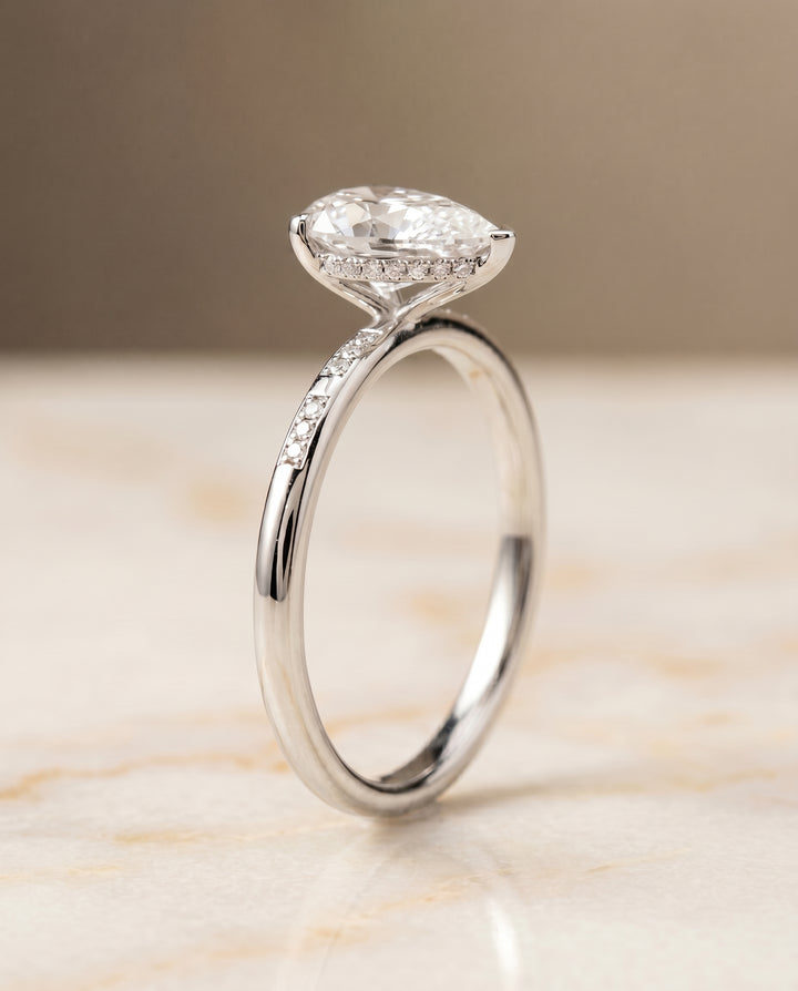 The Wanda Hidden Halo Pavé Solitaire Princess Cut Engagement Ring Setting in 18K White Gold
