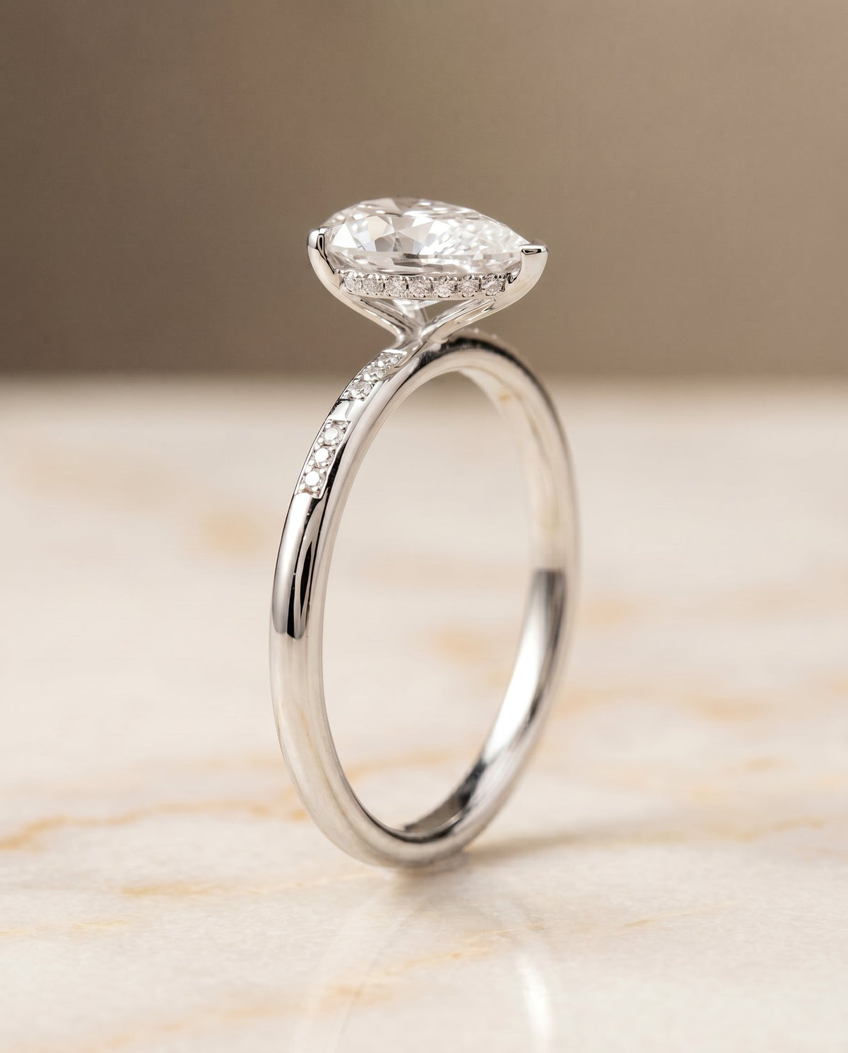 Wanda Select Hidden Halo Pavé Solitaire Princess Cut Lab Diamond Engagement Ring in 18K White Gold, front view | RockHer