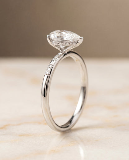Wanda Select Hidden Halo Pavé Solitaire Princess Cut Lab Diamond Engagement Ring in 18K White Gold, front view | RockHer