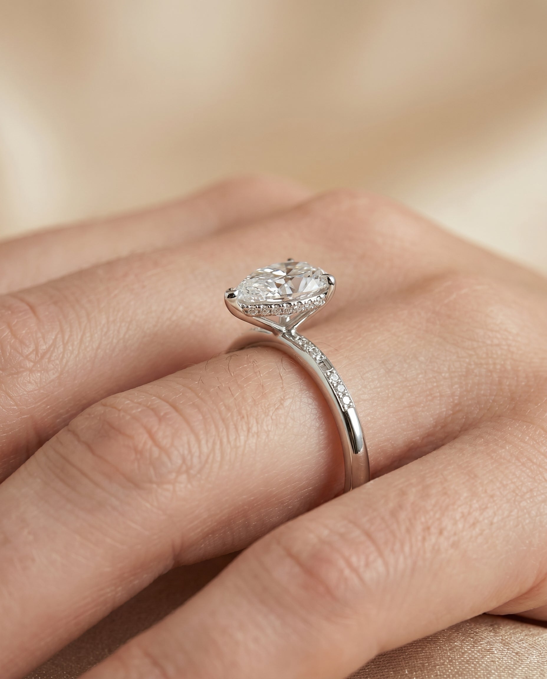 The Wanda engagement ring setting in Platinum, hidden halo pavé solitaire design | RockHer