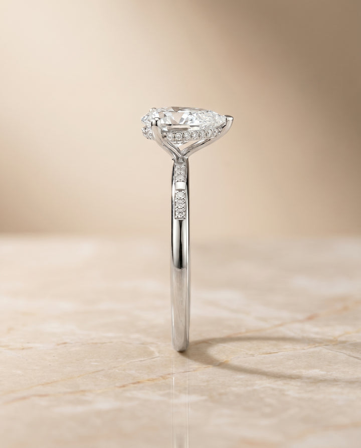 The Wanda Hidden Halo Pavé Solitaire Princess Cut Engagement Ring Setting in 18K White Gold