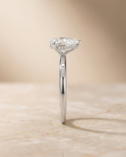 Wanda Select Hidden Halo Pavé Solitaire Princess Cut Lab Diamond Engagement Ring in 18K White Gold, side view | RockHer
