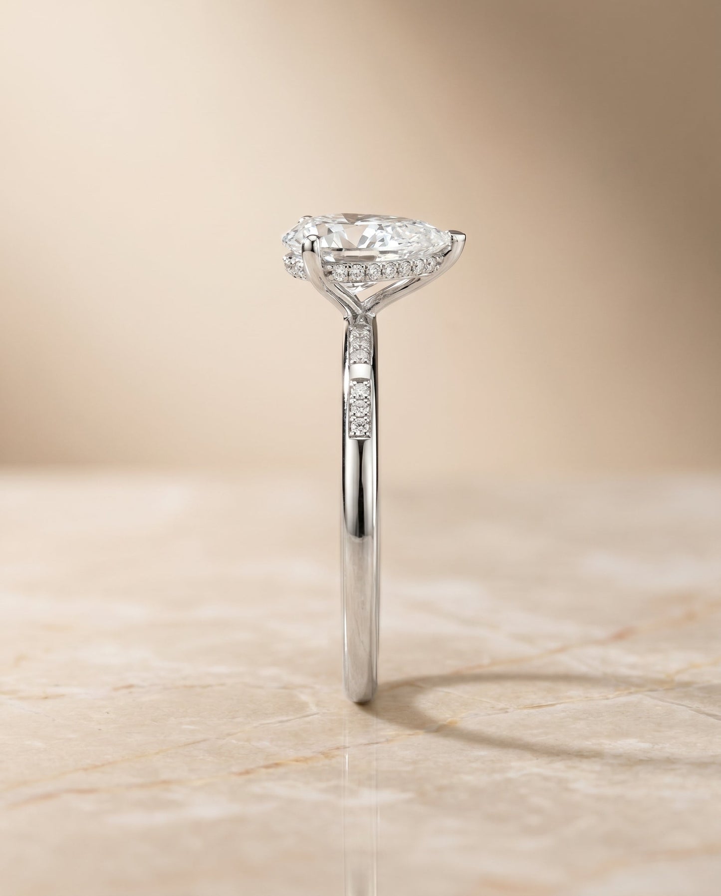 Wanda Select Hidden Halo Pavé Solitaire Princess Cut Lab Diamond Engagement Ring in Platinum, side view | RockHer