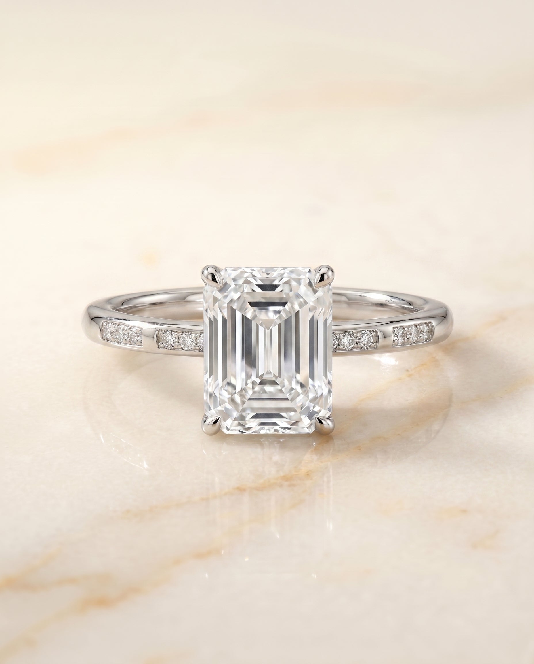 The Wanda Solitaire Engagement Ring Setting for Radiant Diamonds in Platinum