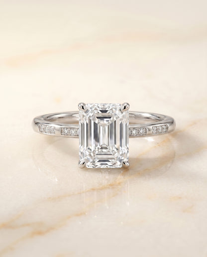 The Wanda Hidden Halo Pavé Solitaire Radiant Cut Engagement Ring Setting in 18K White Gold