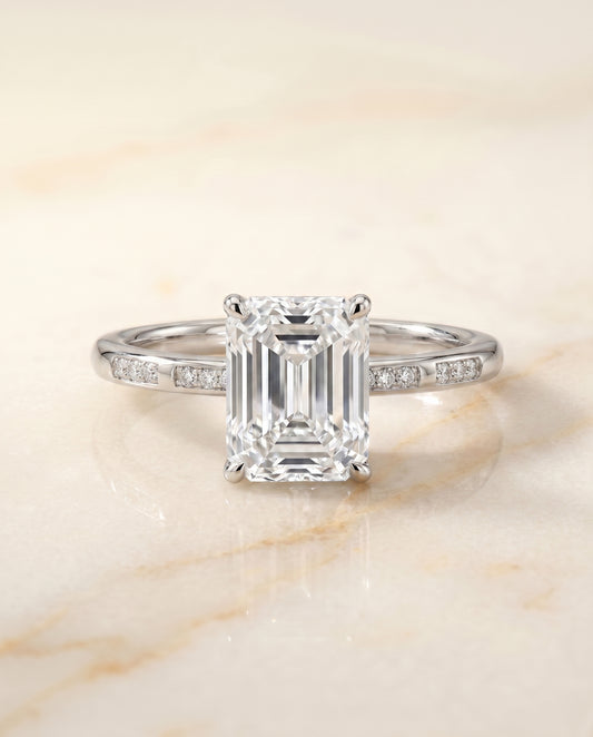 The Wanda Solitaire Engagement Ring Setting for Radiant Diamonds in Platinum