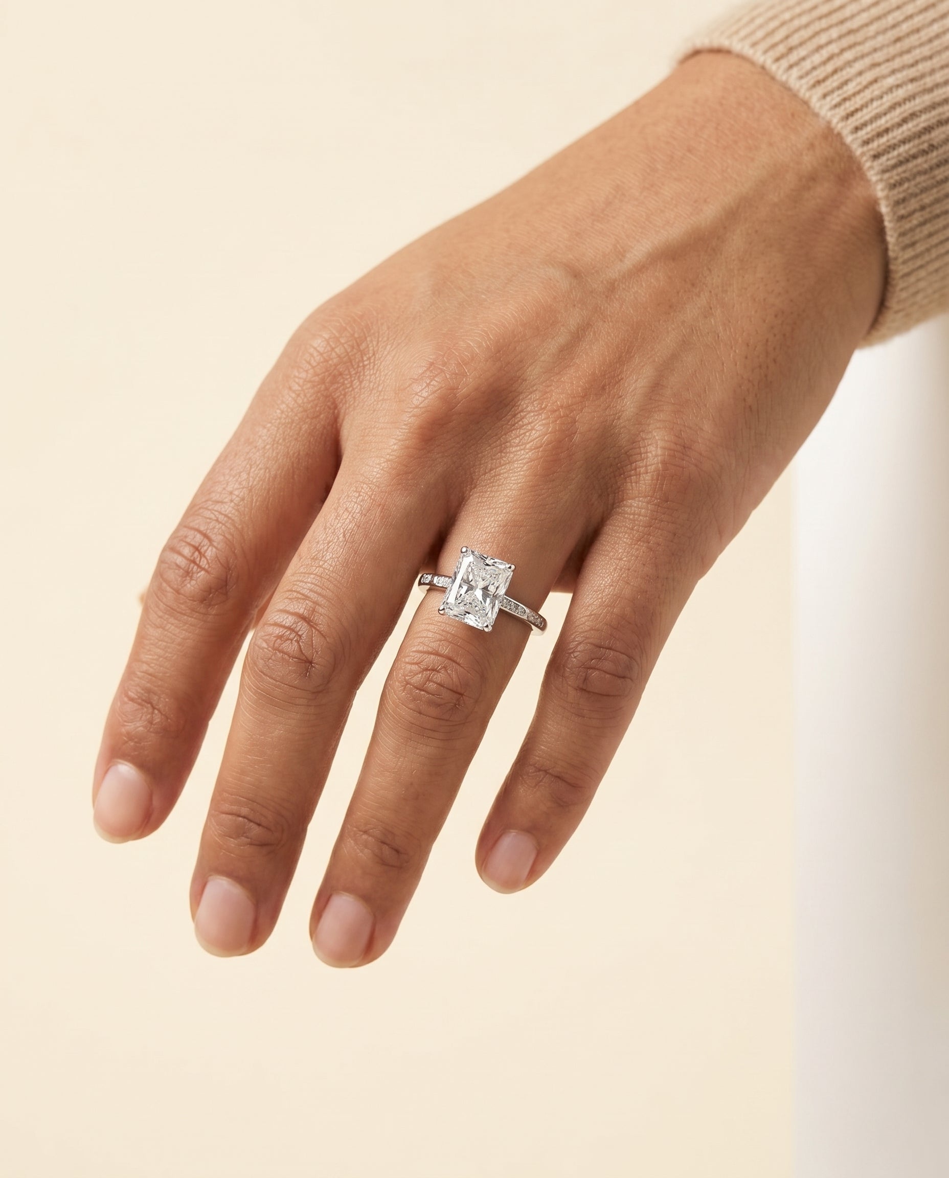The Wanda engagement ring setting in Platinum, hidden halo pavé solitaire cut design | RockHer