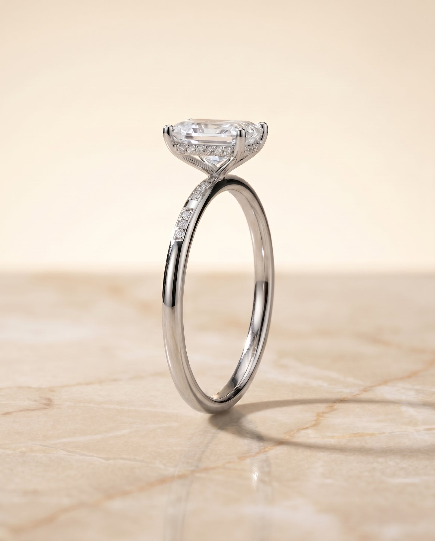 The Wanda Solitaire Engagement Ring Setting for Radiant Diamonds in Platinum