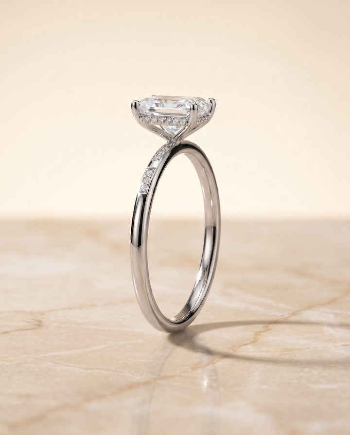 The Wanda Solitaire Engagement Ring Setting for Radiant Diamonds in Platinum
